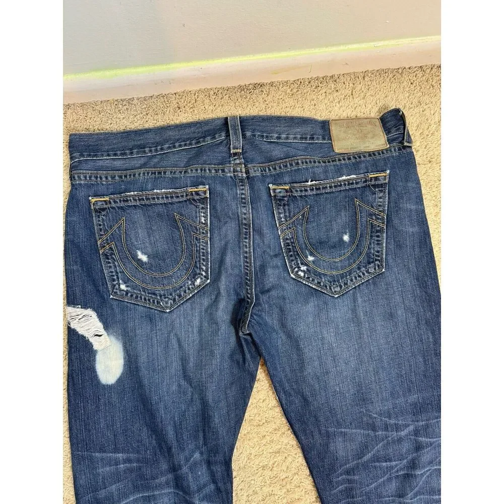 True Religion Mens Bobby Super‎ T Jeans Thick Stitch Flap Pockets Size 42 X 33